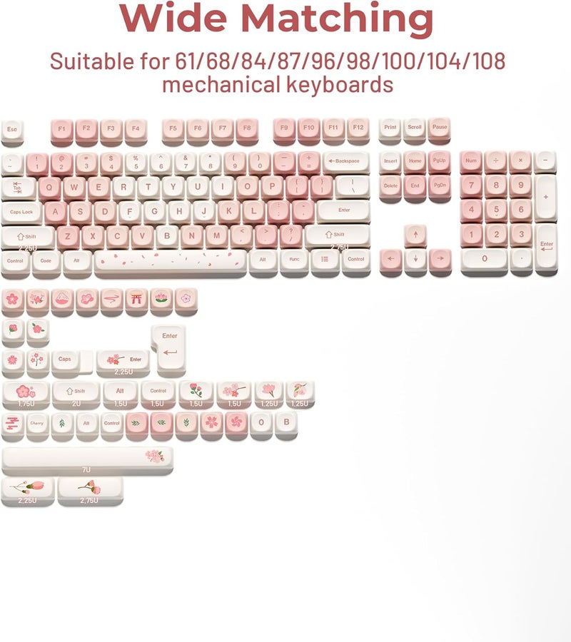 HITIME أغطية مفاتيح XVX - أغطية مفاتيح PBT وردية لطيفة، أغطية مفاتيح بروفايل MOA 60 65 75 100 بالمئة، صبغ تحت الضغط، مجموعة مخصصة من 142 مفتاح لـ 100%، 75%، 65%، 60% من لوحات المفاتيح الميكانيكية - Image 5